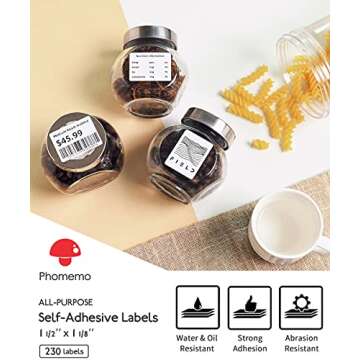 Phomemo [3x230 pcs] Labels Square Series, 1.57''x1.18'' (40x30mm) M110 M100 M220 M221 Labels, White, 230 Labels/Roll, 3 Rolls, All-Purpose Adhesive Thermal Phomemo Original, Compatible with Ponek