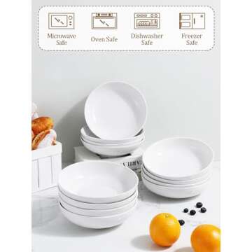 Yedio Pasta Bowls, 38 Ounces Porcelain Salad Bowls for Kitchen, Shallow Pasta Bowls Set, White Soup Bowls, Oven Dishwasher Safe, Set of 4
