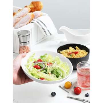 Yedio Pasta Bowls, 38 Ounces Porcelain Salad Bowls for Kitchen, Shallow Pasta Bowls Set, White Soup Bowls, Oven Dishwasher Safe, Set of 4