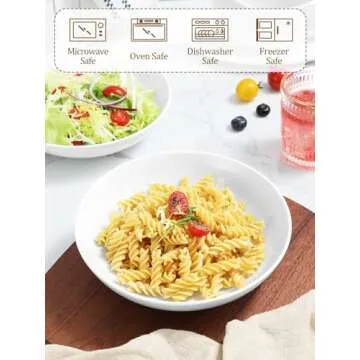 Yedio Pasta Bowls, 38 Ounces Porcelain Salad Bowls for Kitchen, Shallow Pasta Bowls Set, White Soup Bowls, Oven Dishwasher Safe, Set of 4