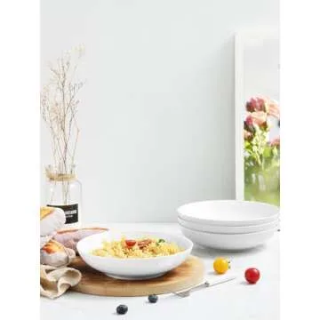 Yedio Pasta Bowls, 38 Ounces Porcelain Salad Bowls for Kitchen, Shallow Pasta Bowls Set, White Soup Bowls, Oven Dishwasher Safe, Set of 4