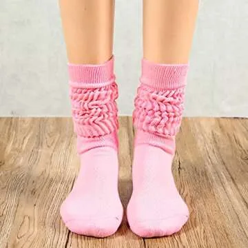 Century Star Scrunch Socks Leg Warmers for Women Pink Slouch Socks Womens Warm Knee High Long Socks ...