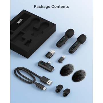 Wireless Lavalier Microphone for iPhone, iPad, Android Phone，2-Pack Mini Microphone with Noise Reduction, Auto Pairing and Mute & Reverb for Vlogging, Video Recording, TikTok, YouTube - Plug & Play