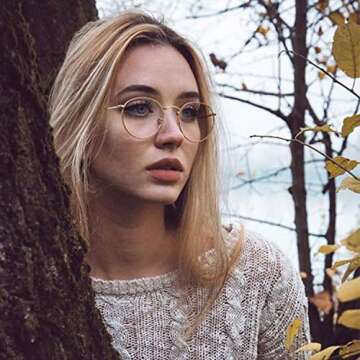 Kursan Round Blue Light Glasses for Women Men Retro Circle Metal Frame Clear Lens Eyeglasses (Gold)