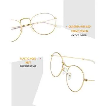 Kursan Round Blue Light Glasses for Women Men Retro Circle Metal Frame Clear Lens Eyeglasses (Gold)