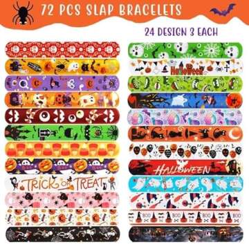 QTDS 72 PCS Halloween Slap Bracelets Bulk for Kids Snap Bracelets - Bulk Halloween Party Favors for ...
