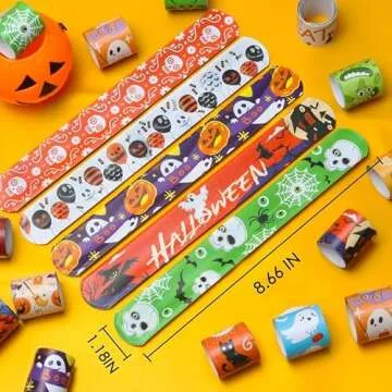 QTDS 72 PCS Halloween Slap Bracelets Bulk for Kids Snap Bracelets - Bulk Halloween Party Favors for Kids, Halloween Wristbands Toys Prizes Treats for Kids Classroom Favors, Non-Candy Exchanging Gifts