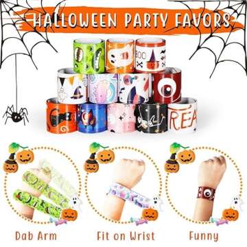QTDS 72 PCS Halloween Slap Bracelets Bulk for Kids Snap Bracelets - Bulk Halloween Party Favors for Kids, Halloween Wristbands Toys Prizes Treats for Kids Classroom Favors, Non-Candy Exchanging Gifts