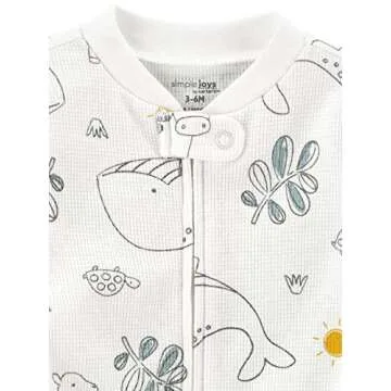 Simple Joys by Carter's Baby 2-Way Zip Thermal Footed Sleep and Play, Pack of 2, Animal/Sun, Newborn