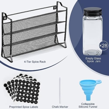 AOZITA Spice Rack Organizer with 28 Spice Jars and Labels