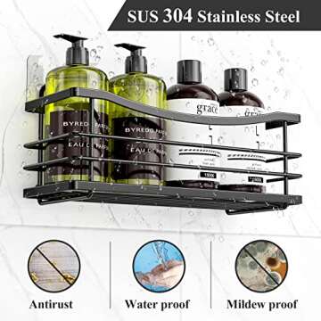 ODesign Shower Caddy 3 Pack-Shower Organizer Shelves Rack Rustproof SUS304 Stainless Steel for Bathroom Storage&Kitchen-No Drilling Adhesive Shower Caddy Shelf with 4 Hooks Suction Cup-Black