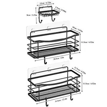 ODesign Shower Caddy 3 Pack-Shower Organizer Shelves Rack Rustproof SUS304 Stainless Steel for Bathroom Storage&Kitchen-No Drilling Adhesive Shower Caddy Shelf with 4 Hooks Suction Cup-Black