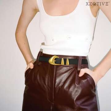 XZQTIVE Women's Leather Belts with Gold Buckle for All Occasions