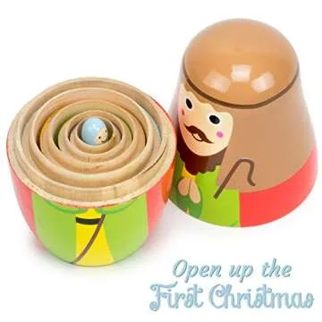 Imagination Generation - Nesting Nativity Set for Kids - Christmas Nesting Dolls, Wooden Toys Playset with Baby Jesus, Three Kings, Mary and Joseph Figurines for Kids - 11 Pcs