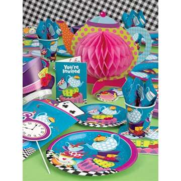 Unique Mad Hatter Tea Party Beverage Napkins, 5" x 5", Multicolor