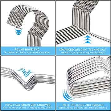 Seropy Clothes Hangers 50 Pack - Non-Slip Heavy Duty Stainless Steel Space Saving Hangers