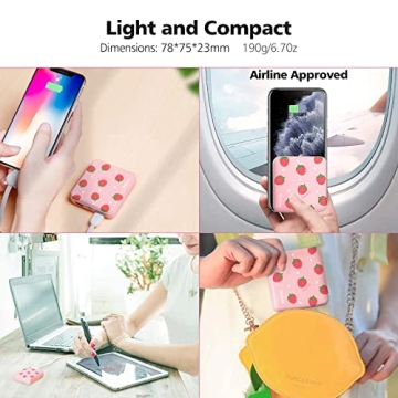 Yoobao Portable Charger 10000mAh, Cute Power Bank USB-C for Girls Travel, 2 Outputs & 2 Inputs (5V/2.1A), Mini Phone Battery Pack for iPhone 14/13/12/11/X, Android, iPad, Samsung, Google (Strawberry)