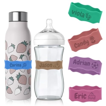 Tiwkabm Personalized Water Bottle Name Bands, Custom Silicone Baby Bottle Labels for Daycare Reusabl...