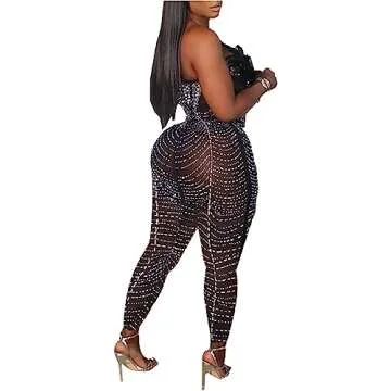 PORRCEY Sexy Women Hot Drilling Process Off Shoulder Feather Deep V Neck Party Club Night Outfit Bod...