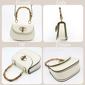 Womens Bamboo Shaped Top Handle Satchel Crossbody (white)