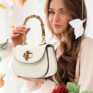 Womens Bamboo Shaped Top Handle Satchel Crossbody (white)
