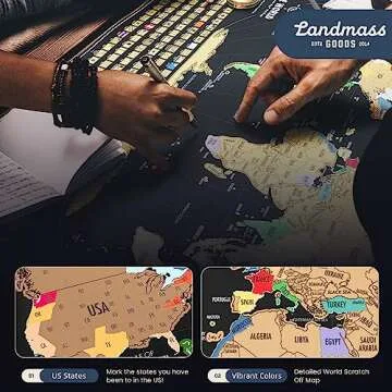 Landmass Scratch Off Map Of The World - Black Scratch Off World Map Poster with Flags - World Map Scratch Off - Vibrant Colors - The Gift Travelers Want - 17 x 24 Inches Travel Tracker Map