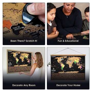 Landmass Scratch Off Map Of The World - Black Scratch Off World Map Poster with Flags - World Map Scratch Off - Vibrant Colors - The Gift Travelers Want - 17 x 24 Inches Travel Tracker Map