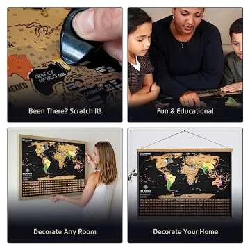 Landmass Scratch Off Map Of The World - Black Scratch Off World Map Poster with Flags - World Map Scratch Off - Vibrant Colors - The Gift Travelers Want - 17 x 24 Inches Travel Tracker Map