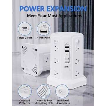 Surge Protector Power Strip with USB Ports and 10FT Cord