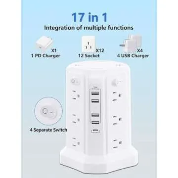 Surge Protector Power Strip with USB Ports and 10FT Cord