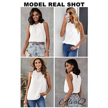 AlvaQ Women Summer Casual Tank Ruffle Trim Chiffon Sleeveless Tops and Blouses White Small