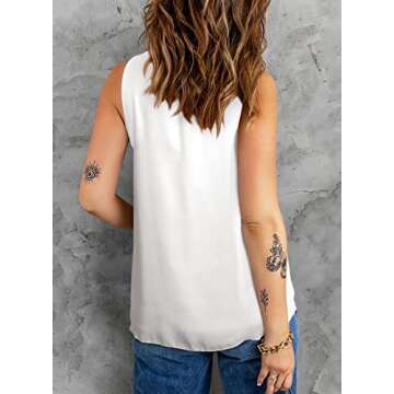AlvaQ Women Summer Casual Tank Ruffle Trim Chiffon Sleeveless Tops and Blouses White Small