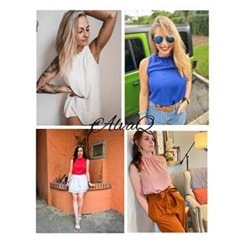 AlvaQ Women Summer Casual Tank Ruffle Trim Chiffon Sleeveless Tops and Blouses White Small