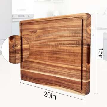 20 Inch Large Acacia Wood Cutting Board 1.5" Thick, Reversible Wooden Cutting Board for Kitchen, Cha...