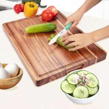20 Inch Large Acacia Wood Cutting Board 1.5" Thick, Reversible Wooden Cutting Board for Kitchen, Charcuterie Board Cheese Board with Deep Groove, Chopping Board for Meat, Vegetables, Fruit