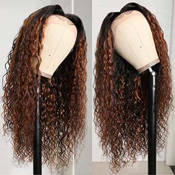 UNICE FB30 Ombre Brown Highlight Water Wave 13X4 Lace Front Wigs Human Hair for Women Brazilian Remy Hair Balayage Brown Lace Frontal Wig Free Part Pre-Plucked with Baby Hair 150 Density 14Inch