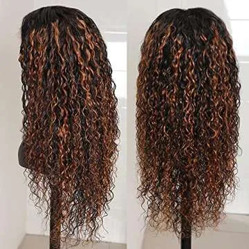 UNICE FB30 Ombre Brown Highlight Water Wave 13X4 Lace Front Wigs Human Hair for Women Brazilian Remy Hair Balayage Brown Lace Frontal Wig Free Part Pre-Plucked with Baby Hair 150 Density 14Inch