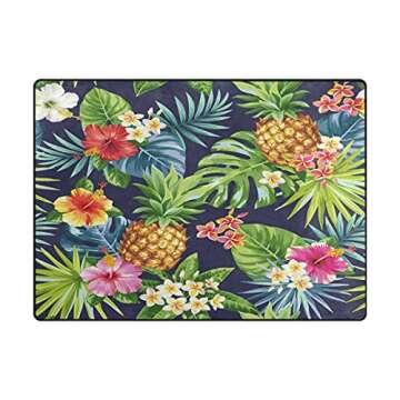 ALAZA Tropical Summer Flower Pineapple Palm Tree Leaves Area Rug Rugs for Living Room Bedroom 7' x 5'