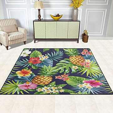ALAZA Tropical Summer Flower Pineapple Palm Tree Leaves Area Rug Rugs for Living Room Bedroom 7' x 5'
