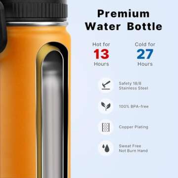 koodee 16 oz Water Bottle-2 Pack Stainless Steel Insulated Water Bottle with Straw-Reusable Metal Wa...