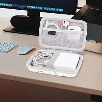 Canboc Carrying Case for MacBook Air Pro Charger MagSafe/MagSafe 2 Power Adapter, iPhone 16/16 Pro MagSafe Charger, USB C Hub, Type C Hub, USB Multiport Adapter, Hard EVA Bag, White