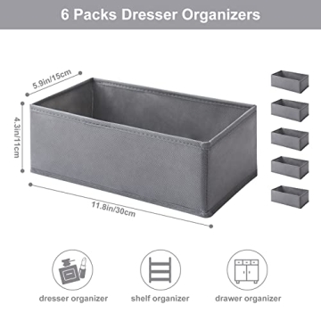 6-Pack Woven-Fabric Drawer Organizers for Clothing & Baby Items
