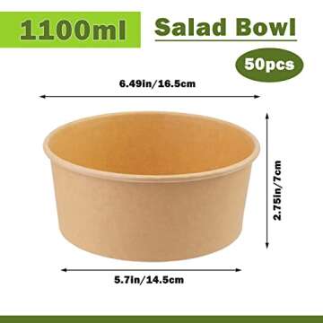 Giwrmu 50 pcs 37oz Paper Salad Bowls, Disposable Paper Bowls with Clear Lids, Disposable Round Shape...