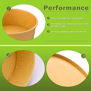Practical 50 pcs Kraft Paper Salad Bowls for Events