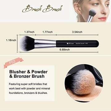 DUcare Makeup Kabuki Brushes 3Pcs Foundation Contour Brush& Concealer Brush Under Eye& Blusher Brush Face Blush Bronzer Travel Buffing Stippling Contour Liquid Blending Makeup brush set Black