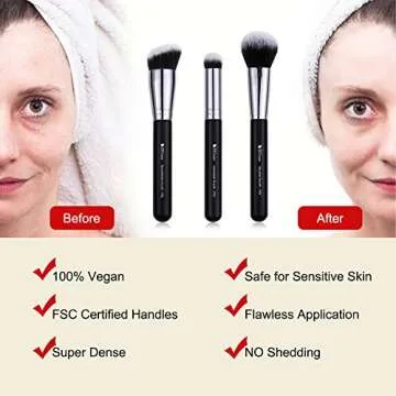 DUcare Makeup Kabuki Brushes 3Pcs Foundation Contour Brush& Concealer Brush Under Eye& Blusher Brush Face Blush Bronzer Travel Buffing Stippling Contour Liquid Blending Makeup brush set Black