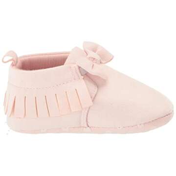 Gerber Baby Moccasins Crib Shoes Newborn Infant Neutral Boys Girls, Pink Fringe, 3 6 Months Unisex
