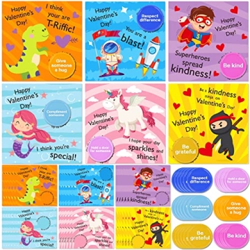 36 Pack Valentine's Day Gift Cards for Kids Valentine Kindness Cards with Envelopes and Tokens for V...