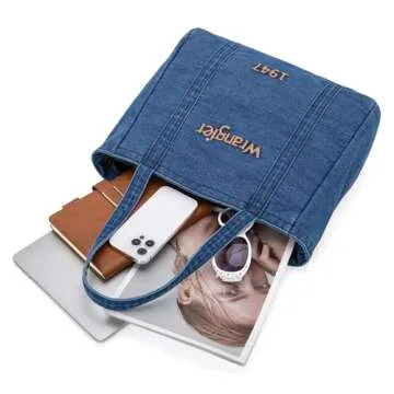 x Wrangler Denim Tote Bag for Women Jean Shoulder Purses and Handbags Denim Handbags for Travel, Work WG69-8317JN