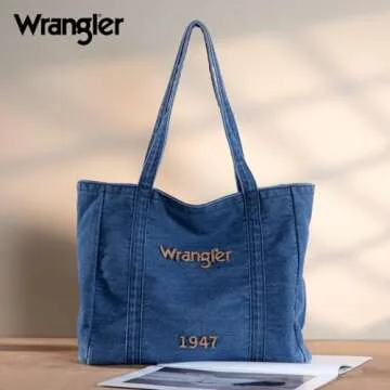 x Wrangler Denim Tote Bag for Women Jean Shoulder Purses and Handbags Denim Handbags for Travel, Work WG69-8317JN